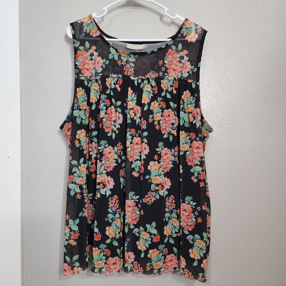 Bobbie Brooks‎ Blouse Top Women Tag Size 3X Black Tank Sleeveless Yoke Sheer Top